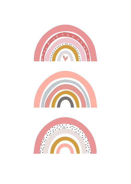 三个可爱的彩虹图形插图。婴儿生日邀请函设计图片下载