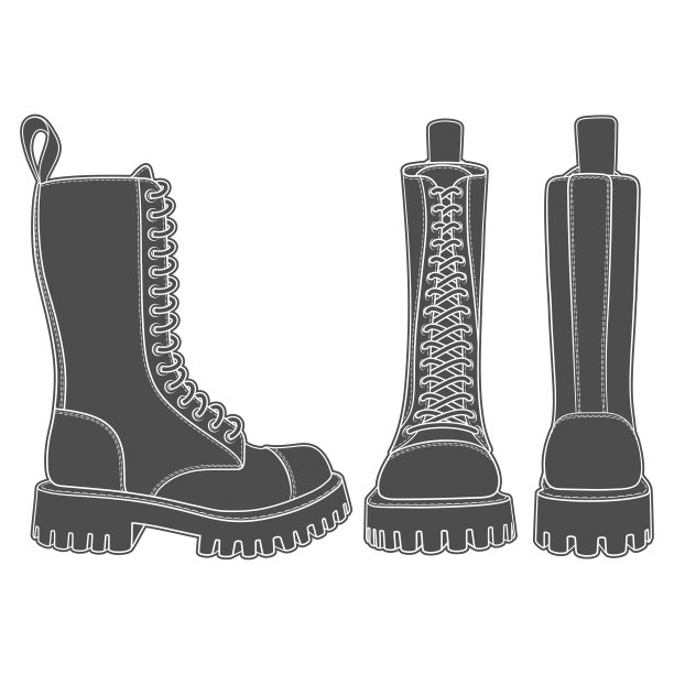 套黑色和白色的插图与靴子，高靴子与鞋带。孤立的矢量对象。图片下载