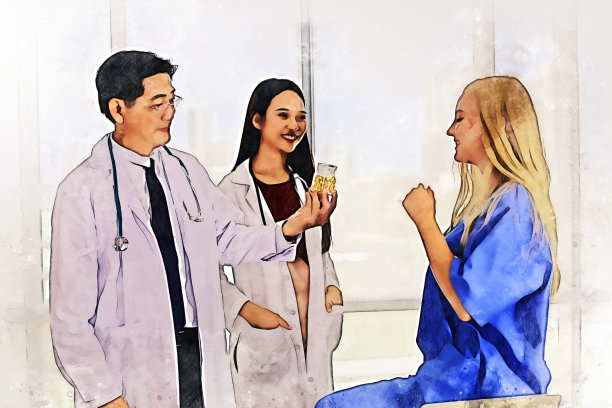 摘要彩色幸福团队医生在医院的水彩插画画背景。图片下载