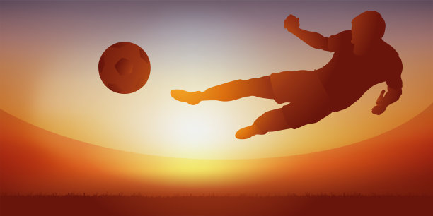 在足球比赛中表演一种动作，显示一名前锋凌空射门得分。图片下载