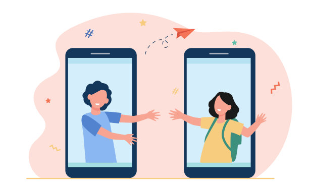 快乐的孩子们在巨大的智能手机屏幕上聊天图片下载