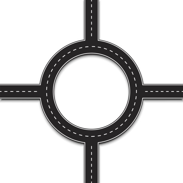 路圆交点。空迂回的道路。四条路的十字路口。矢量信号。股票的形象。每股收益10。图片下载