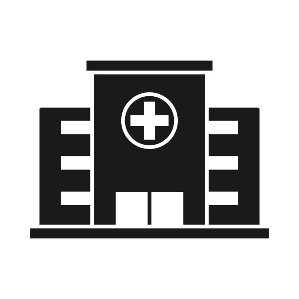医院黑色图标，平面矢量设计与可编辑的笔画图片下载