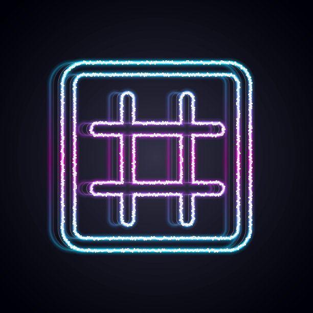 发光的霓虹灯线华夫饼图标孤立在黑色的背景。向量图片下载