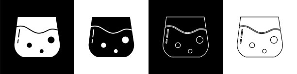 设置玻璃威士忌图标孤立在黑色和白色的背景。向量图片下载