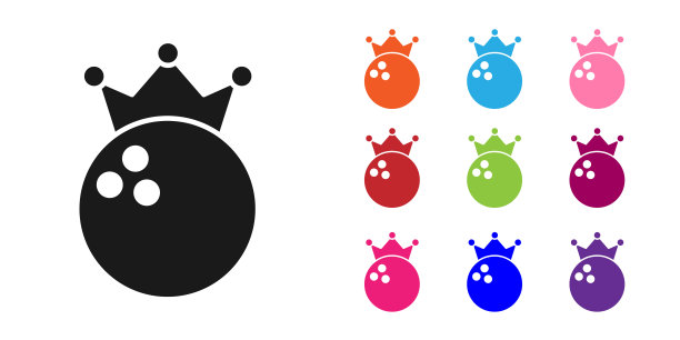 黑色保龄球图标孤立在白色背景。运动设备。设置图标丰富多彩。向量图片下载