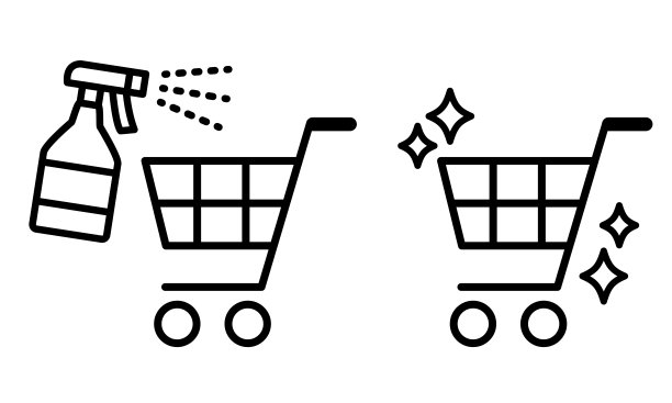 线条艺术图标用于消毒购物车，传染病控制图片下载