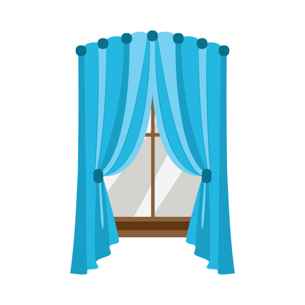 中间有蓝色窗帘，彩色窗帘图片下载