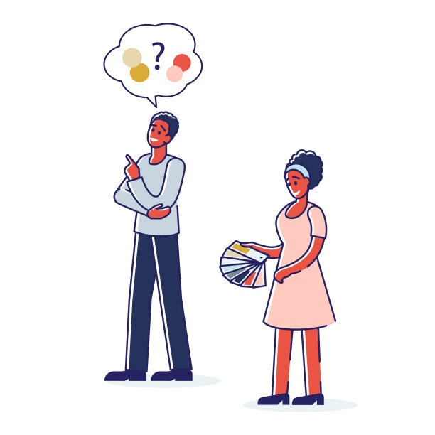 男人和女人选择颜色为家居设计或图片下载