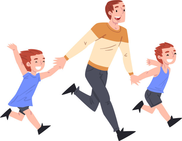 爸爸和他的儿子们手牵着手跑着图片下载