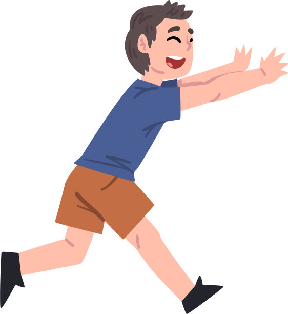 快乐的小男孩穿着休闲的衣服跑步图片下载