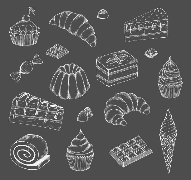 手绘甜点套装甜点烘焙图片下载
