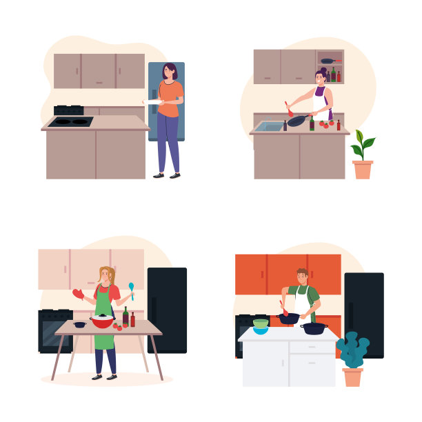 设定年轻人在厨房做饭的场景图片下载