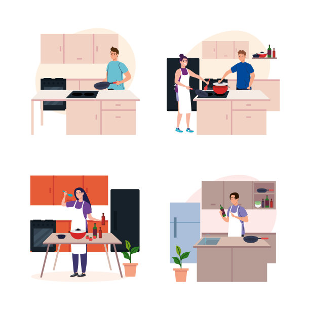 设定年轻人在厨房做饭的场景图片下载