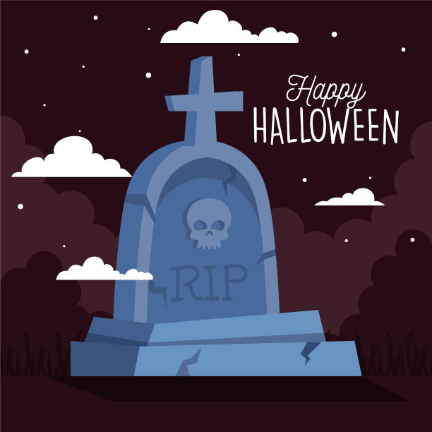万圣节快乐的横幅与墓碑在黑暗中图片下载