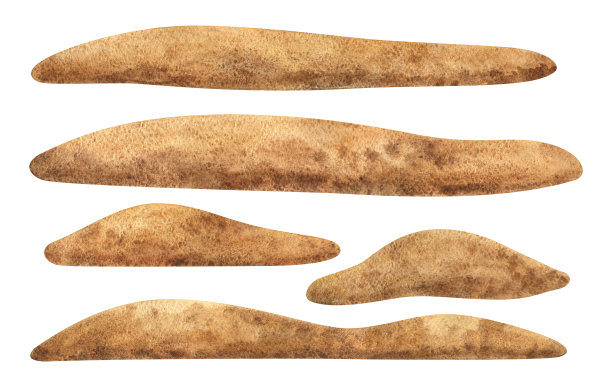 棕色的沙子。创造装饰成分的沙表面的水彩画插图。一套土块的设计。图像孤立的白色背景。图片下载