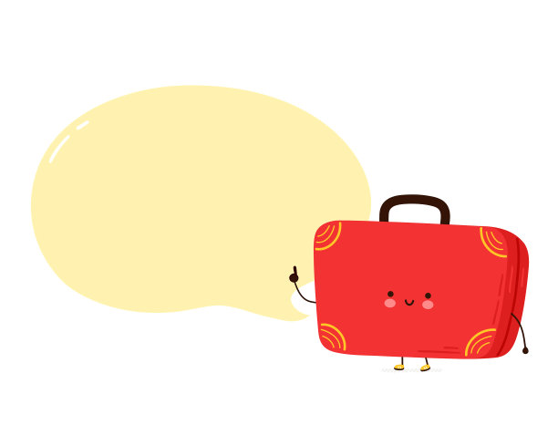 可爱的快乐手提箱字符与讲话气泡图片下载