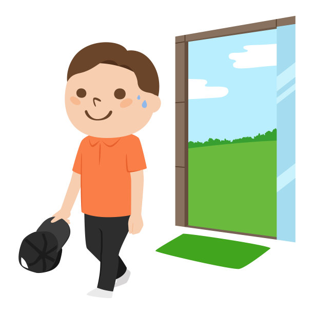 高尔夫球场插画：男子摘帽进入会所图片下载