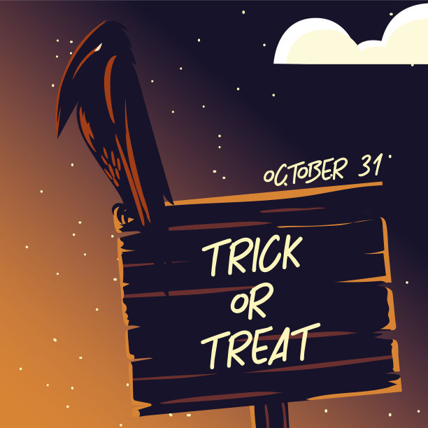 卡片与乌鸦在黑暗的夜晚万圣节图片下载