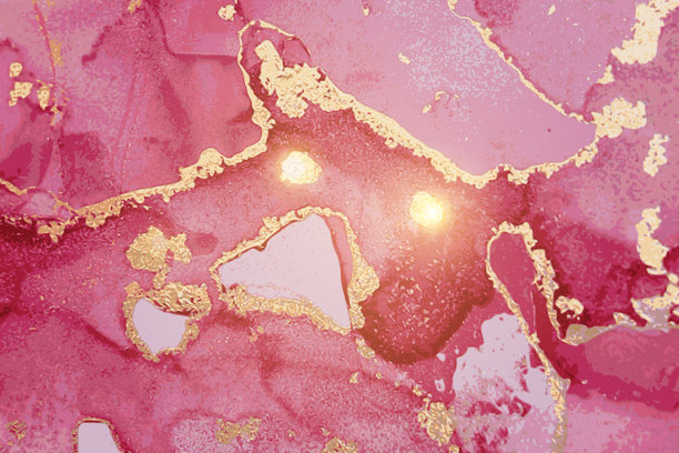 明亮的洋红，和金色图案与大理石纹理。酒精墨水技术图片下载