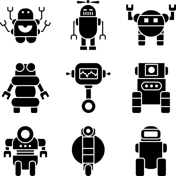 卡通机器人和机器人图标设置轮廓图片下载