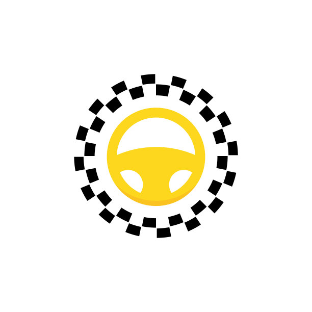 方向盘和赛车旗标志模板图片下载
