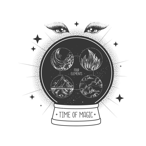 魔法球剪影与四个元素图片下载