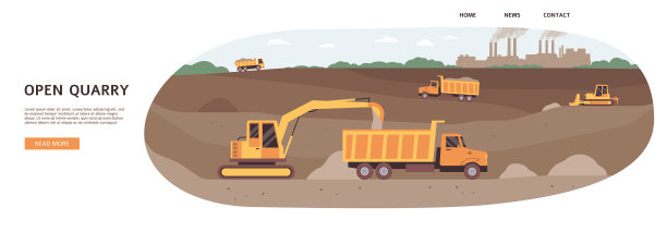 露天采石场旗帜-沙土工业机械图片下载