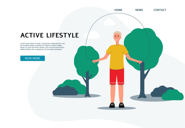 横幅与卡通人领导健康的生活方式图片下载