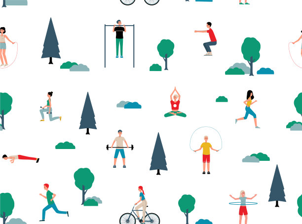 卡通人物在夏季公园做运动图片下载