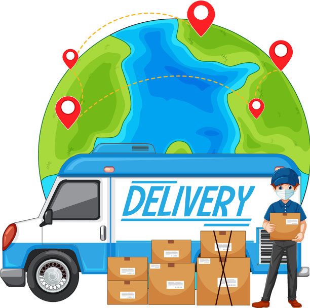 货车和快递与地球图片下载