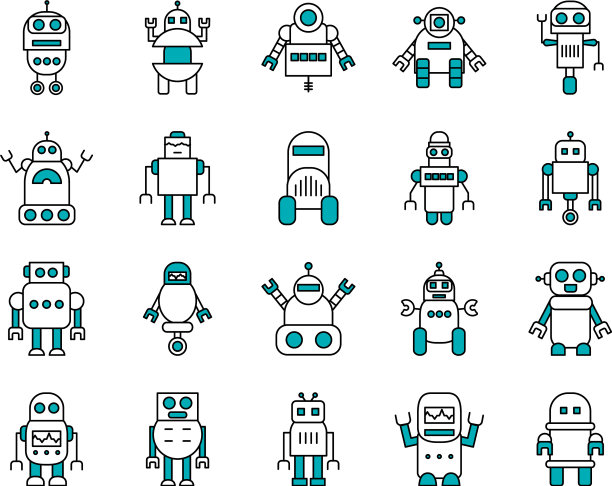 机器人和卡通机器人的图标设置半线图片下载