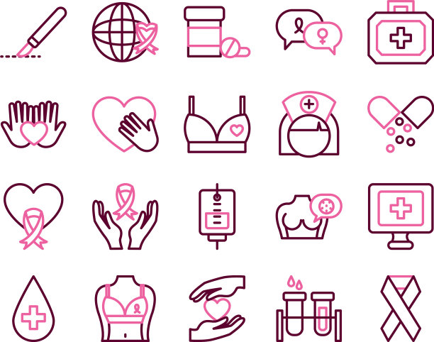 手和乳腺癌图标设置一半颜色一半图片下载