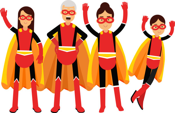 家庭成员穿着超级英雄的服装图片下载