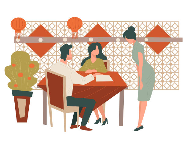 夫妇俩在中餐馆吃饭，服务员拿着图片下载