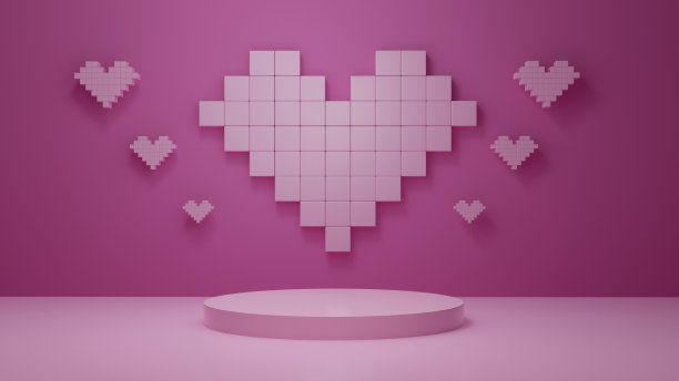 8位粉色圆柱形背景裙房，以心形装饰，情人节为背景图片下载