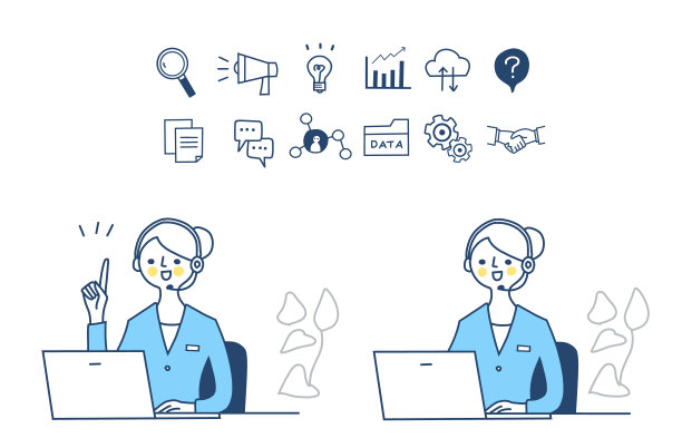 女操作员与商业图标和2个姿势图片下载