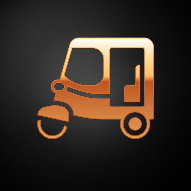 金色出租车嘟嘟车图标孤立在黑色图片下载