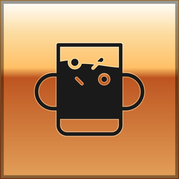 红茶杯茶和叶子的图标孤立在黄金上图片下载