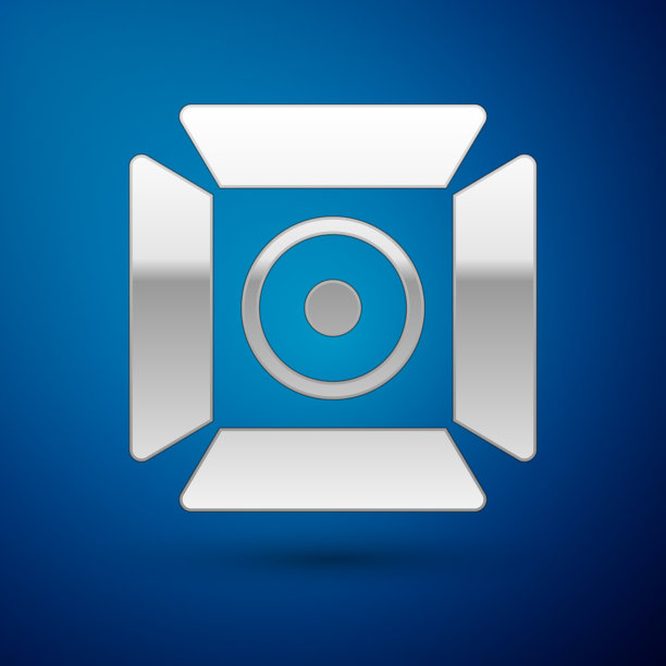 银色电影聚光灯图标孤立在蓝色图片下载