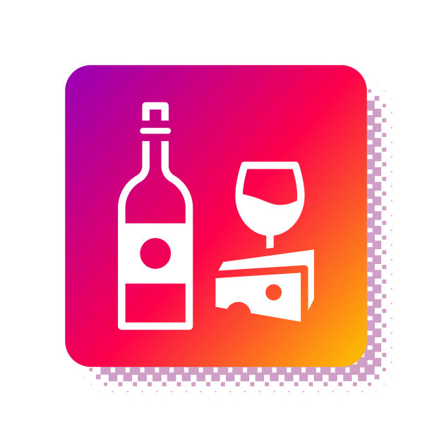 白葡萄酒瓶与玻璃和奶酪图标图片下载