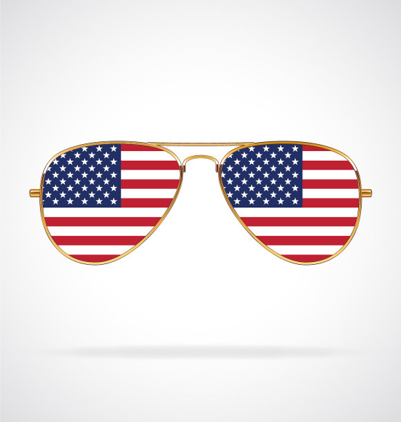 酷酷的金色边缘飞行员太阳镜与美国国旗图片下载