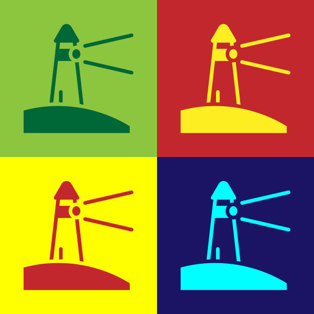 波普艺术灯塔图标孤立在颜色上图片下载