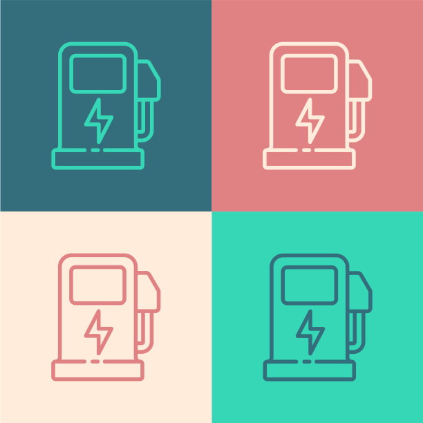 波普艺术线电动汽车充电站图标图片下载