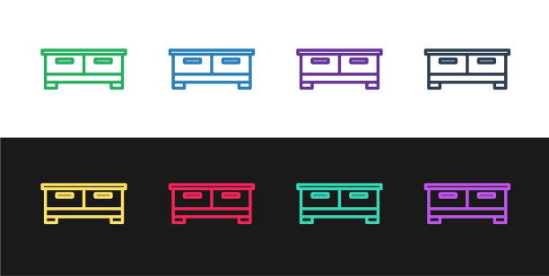 设置线衣柜抽屉图标孤立在黑色图片下载