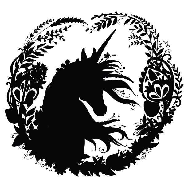 黑色剪影模板美女独角兽图片下载