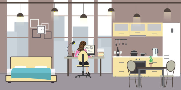 带大窗户的单间公寓图片下载