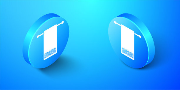 等距毛巾在衣架上图标孤立在蓝色图片下载