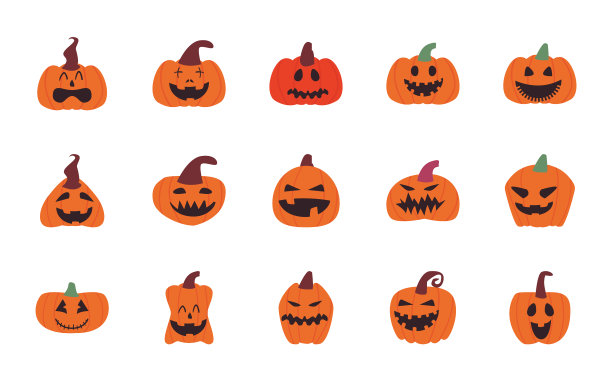 南瓜卡通自由形式风格集图标图片下载