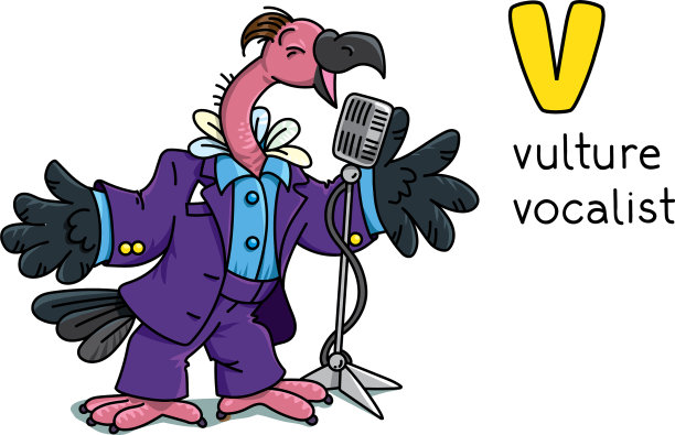 有趣的秃鹫歌手或歌手ABC字母v图片下载